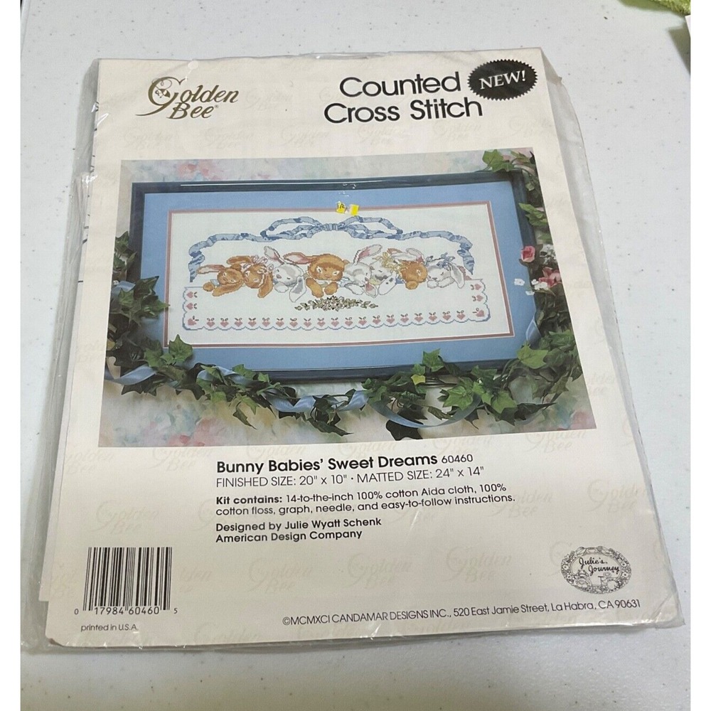 Golden Bee Counted Cross Stitch Bunny Babies' Sweet Dreams 20 "x 10" New 60460